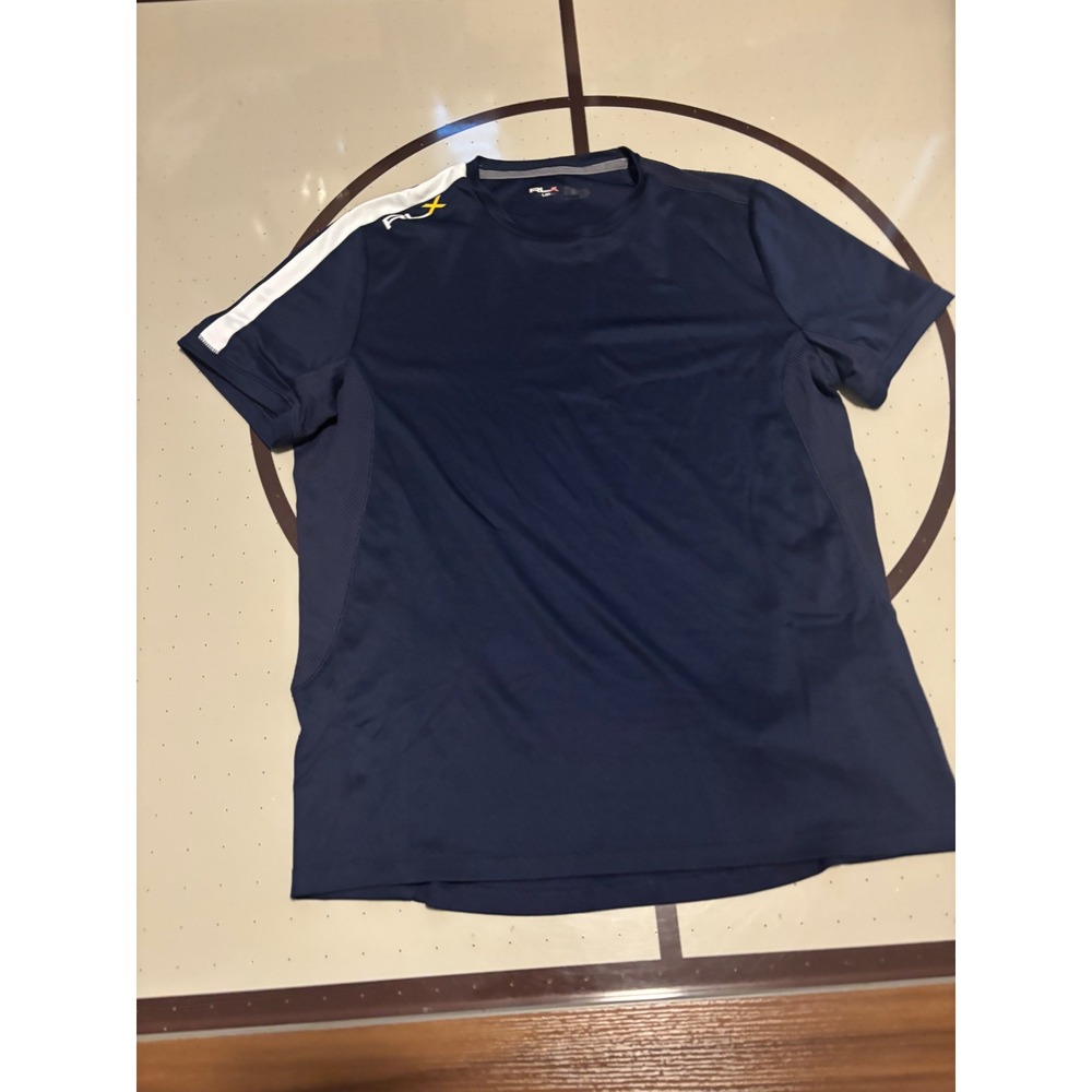 63 RLX Ralph Lauren Mens Navy Blue Performance Short Sleeve Training T-Shirt L
